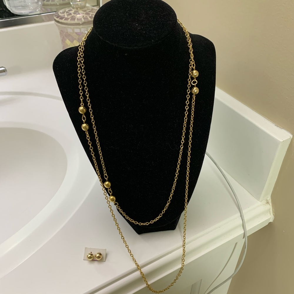 Gold-tone Set of Long Wrap Necklace & Pierced Earrings NWOT